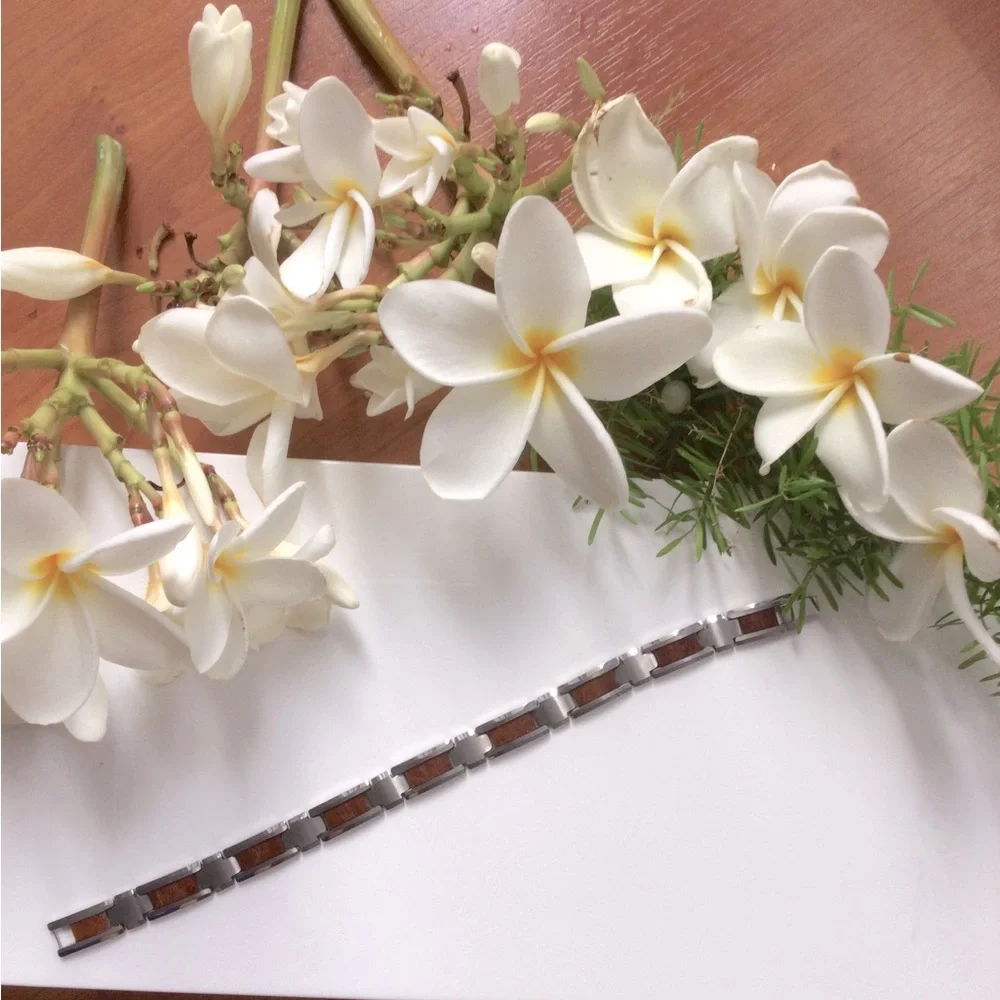 KOA WOOD Inlaid Tungsten Bracelet.10MM, Length : 9 inches